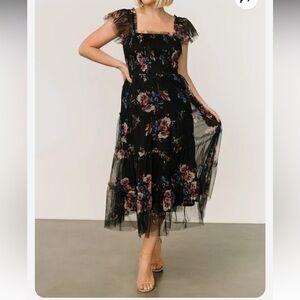Baltic Born Black Floral Midi Dress